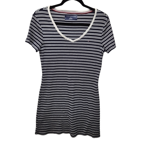 Tommy Hilfiger Mini Dress Cotton T-Shirt Dress Navy Blue White Stripe Size Small - Picture 1 of 14